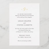 Tijdloos zwart-wit monogram Elegante bruiloft Folie Uitnodiging (Voorkant)