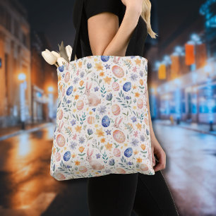Tijdloze Aquarel Pastel Konijn Bloemen Eieren Draagtas