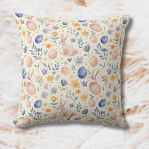 Tijdloze Aquarel Pastel Konijn Bloemen Eieren Kussen