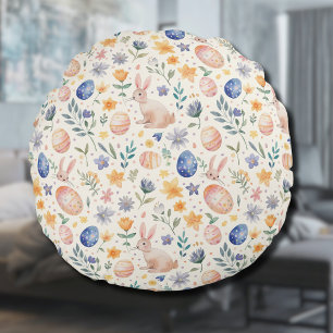 Tijdloze Aquarel Pastel Konijn Bloemen Eieren Rond Kussen