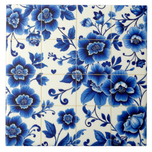 tijdloze blauwe bloemen tegel tegeltje