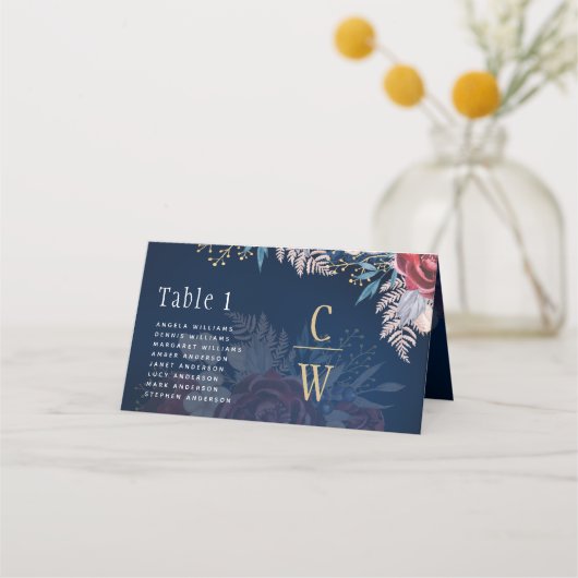 Tijdloze Blauwe Bourgondische Bloemenslak Bruiloft (Voorkant)