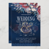 Tijdloze Blauwe Bourgondische Bloemrijke Kanten Tr Kaart (Voorkant / Achterkant)