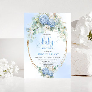 Tijdloze Blauwe Hortensia Baby Shower Uitnodiging