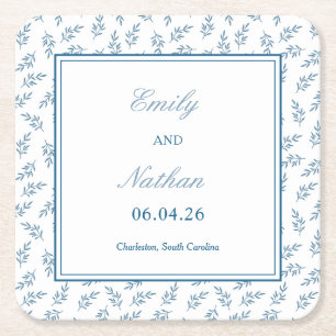 Tijdloze Blauwe Tuin Elegante Klassieke Huwelijk Vierkante Kartonnen Onderzetter