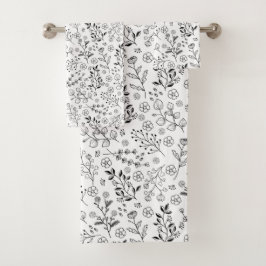 Tijdloze bloei: handgetekende bloemenelegantie bad handdoek