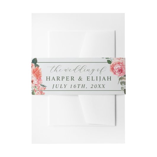 Tijdloze Bloemen Blush Red Greenery Classic Weddin Uitnodigingen Wikkel (Voorkant Voorbeeld)