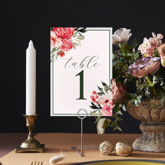 Tijdloze Bloemen Blush Rode Trouwtafel Nummer Kaart