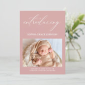  Tijdloze Bloemen Roze Baby Aankondiging (Staand voorkant)