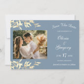 Tijdloze bloemensymfonie in blauw save the date (Voorkant)