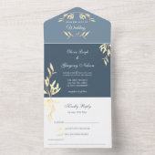 Tijdloze bloemensymfonie in blauwe bruiloft all in one uitnodiging (Binnen)