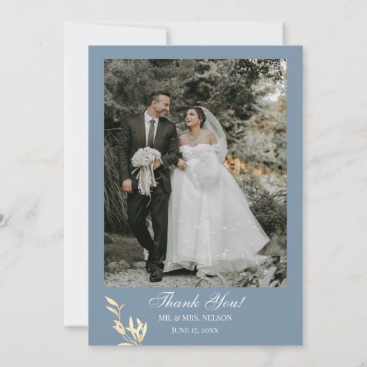 Tijdloze bloemensymfonie in blauwe bruiloft bedankkaart (Voorkant)