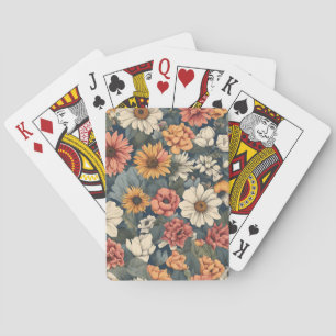 Tijdloze bloesems,  bloemmotieven pokerkaarten
