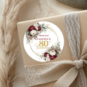 Tijdloze Blush Burgundy 80e Verjaardagsstickers Ronde Sticker