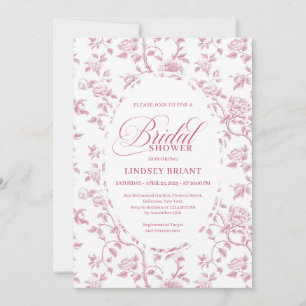 Tijdloze Blush Roze Toile Rozen Patroon Bruids-Sch Kaart