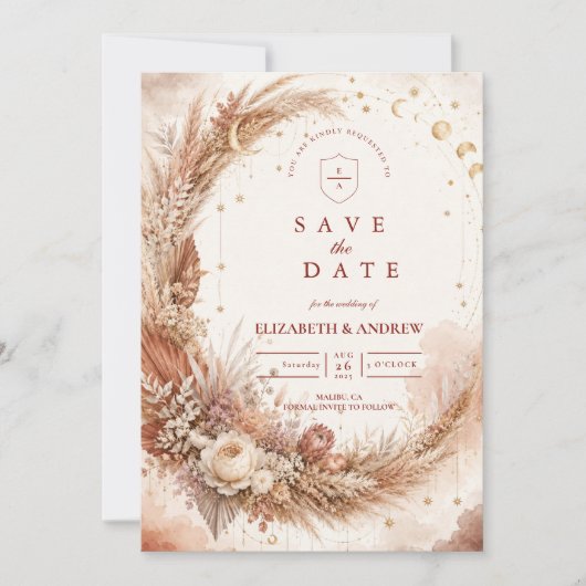 Tijdloze Boho Hemelse Bruiloft Save The Date (Voorkant)