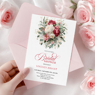 Tijdloze Boho Robijnrode Blush Gouden Bruiloftsbor Kaart