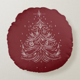 Tijdloze boomronde Sierkussen | Rood en Bourgondië Rond Kussen