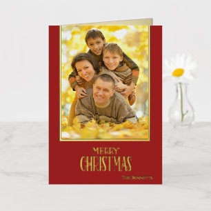 Tijdloze Bourgondië Foto Prettig Kerstfeest Goud Folie Wenskaart