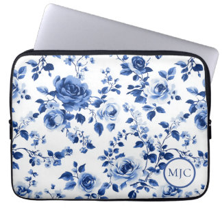 Tijdloze charme: Blue Toile Rose iPad Smart Cover Laptop Sleeve
