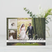 Tijdloze Chic Drie Foto Trouw Dank Je Bedankkaart (Staand voorkant)