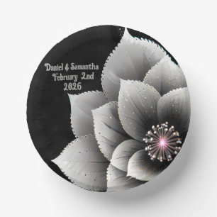Tijdloze Elegantie: Black & Silver Blossom Wedding Papieren Kommen