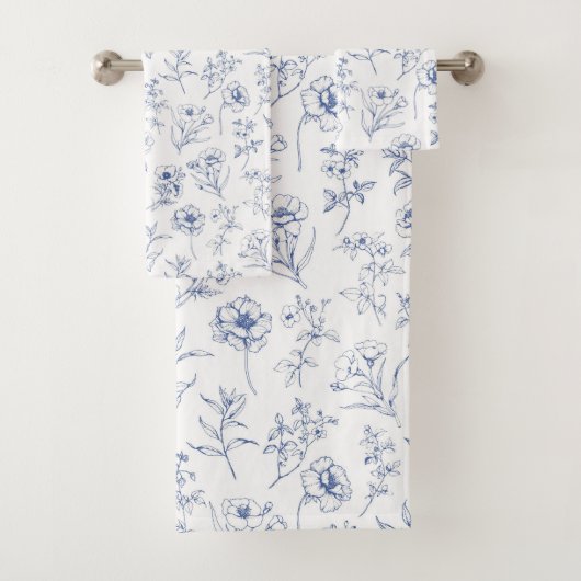 tijdloze elegantie Blauw Bloempatroon Bad Handdoek (Insitu)