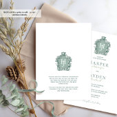 Tijdloze elegantie, groene monogram bruiloft kaart