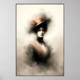 Tijdloze Elegantie in een Rokerig Portret Poster