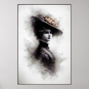 Tijdloze Elegantie in een Rokerige Portret Poster