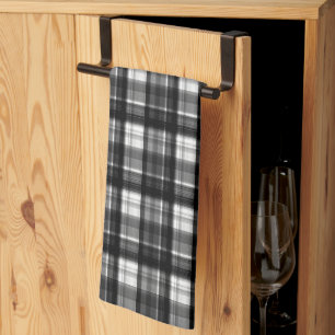 Tijdloze elegantie: klassieke zwart-witte tartan, theedoek