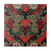 Tijdloze Elegantie: Rood Japans  Bloemen Tegeltje (Voorkant)