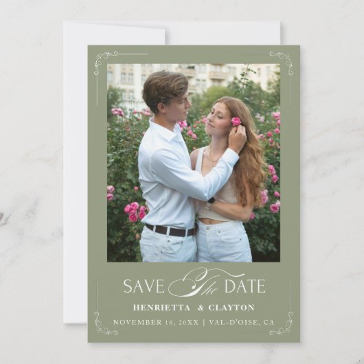 Tijdloze Elegantie Saliegroen Save The Date (Voorkant)