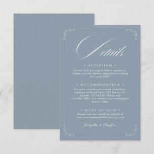Tijdloze Elegantie Stofblauw Huwelijksdetails Kaar Informatiekaartje
