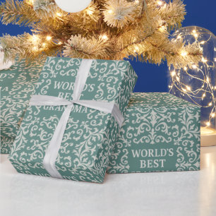 Tijdloze Elegantie Werelds Beste Oma Damast Teal Cadeaupapier