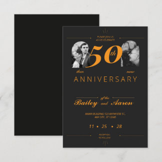Tijdloze Elegantie Zwart & Goud Huwelijk Jubileum Kaart
