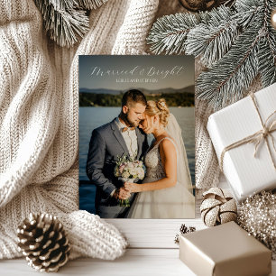 Tijdloze foto Elegante Pas getrouwd Kerst Feestdagenkaart