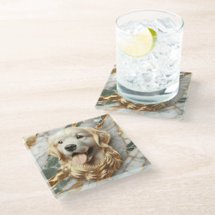 Tijdloze Golden Retriever Marble Accent Glazen Onderzetter