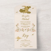 Tijdloze Gouden Mystieke Botanische Bruiloft All In One Uitnodiging (Binnen)