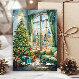 Tijdloze Kerst interieur kaart rood groen decor