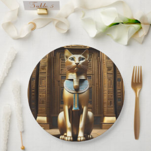 Tijdloze Majesteit: De Gouden Egyptische Farao Cat Papieren Bordje