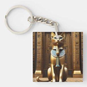 Tijdloze majesteit: de gouden Egyptische farao kat Sleutelhanger