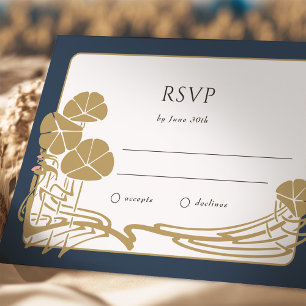 Tijdloze marine en gouden botanische RSVP-kaart Kaart