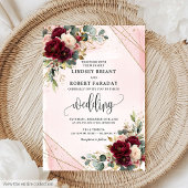 Tijdloze Maroon Gold Blush Rozen Romantische bruil Kaart