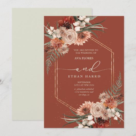 Tijdloze Modern Twist Terracotta Lijst bruiloft Kaart (Voorkant / Achterkant)