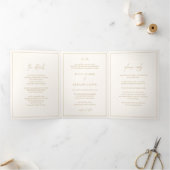 Tijdloze Monogram Ivoor en Goud Elegante Huwelijk Drieluik Uitnodiging (Binnen)