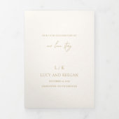 Tijdloze Monogram Ivoren en Gouden Elegante Trouw Drieluik Uitnodiging (Cover)