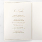 Tijdloze Monogram Ivoren en Gouden Elegante Trouw Drieluik Uitnodiging (Binnenzijde eerst)