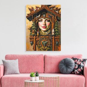 Tijdloze muze - Een koekoeksklok portret Canvas Afdruk
