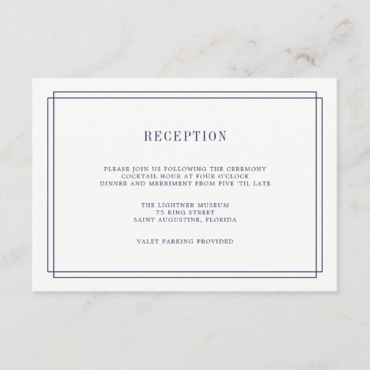 Tijdloze Navy en Witte Ontvangstkaart Informatiekaartje (Voorkant)